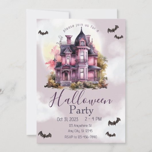 ハロウィーンヴィンテージゴシックハウスピンク 招待状 (正面)