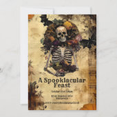 ハロウィーンヴィンテージスケルトン不気味ハーベストパーティー 招待状 (正面)