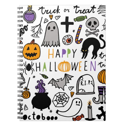 ハロウィーンヴィンテージセット。かわいいハロウィーンアイコン集める ノートブック (正面)
