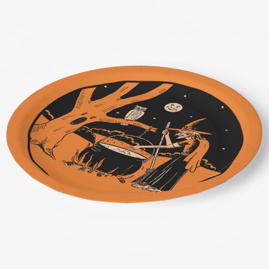 ハロウィーンヴィンテージデザイン-森の魔女 ペーパープレート (アングル)