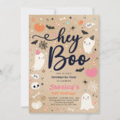 ハロウィーンヴィンテージピンク幽霊誕生日スポオクタキュラー 招待状 (正面)