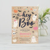 ハロウィーンヴィンテージピンク幽霊誕生日スポオクタキュラー 招待状 (スタンド正面)