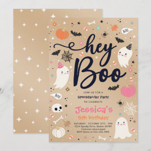 ハロウィーンヴィンテージピンク幽霊誕生日スポオクタキュラー 招待状