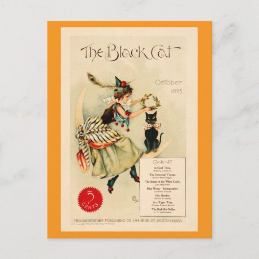 ハロウィーンヴィンテージブラック猫ビクトリアン雑誌 ポストカード (正面)