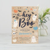 ハロウィーンヴィンテージブルー幽霊誕生日スポオクタキュラー 招待状 (スタンド正面)