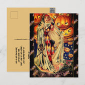 ハロウィーンヴィンテージレディハロウィーンのカボチャのちょうちんブラックオレンジ ポストカード (正面/裏面)