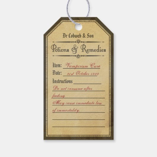 ハロウィーンヴィンテージヴァンパイアキュールポーションラベル ギフトタグ (正面)