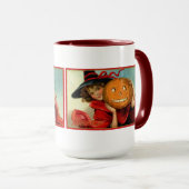 ハロウィーンヴィンテージ画像の若い女の子とパンプキング マグカップ (正面右)