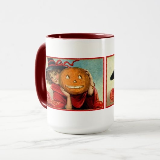 ハロウィーンヴィンテージ画像の若い女の子とパンプキング マグカップ (正面左)