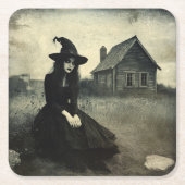 ハロウィーンヴィンテージ魔女 スクエアペーパーコースター (正面)