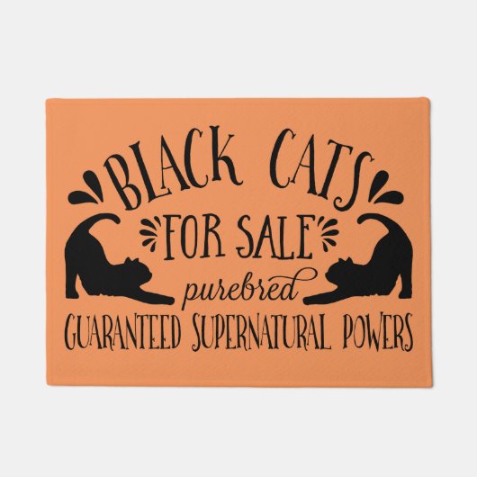 ハロウィーンヴィンテージ黒猫 |オレンジ ドアマット (正面)
