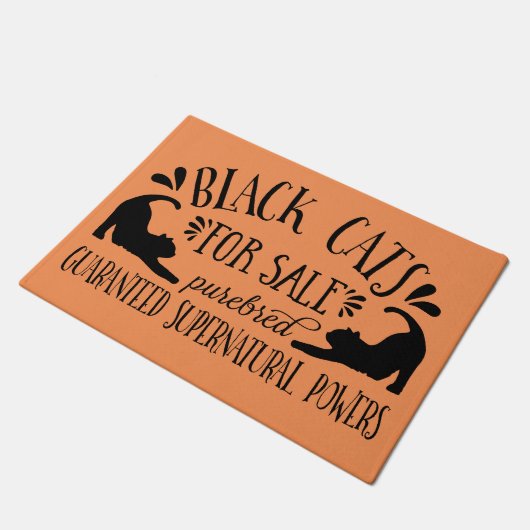 ハロウィーンヴィンテージ黒猫 |オレンジ ドアマット (アングル)