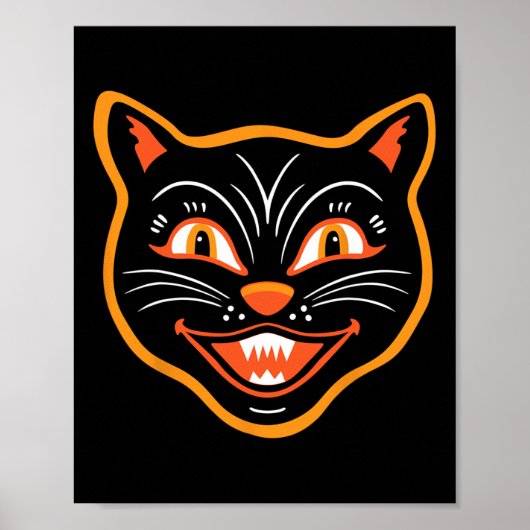 ハロウィーンヴィンテージ黒猫 ポスター (正面)