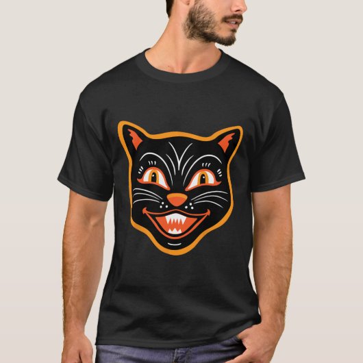 ハロウィーンヴィンテージ黒猫 Tシャツ (正面)