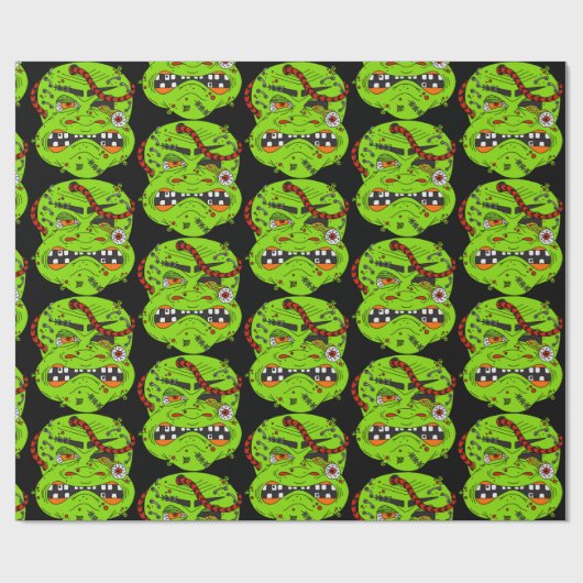 ハロウィーン不気味なグルーズームグリーンモンスターキャラクター ラッピングペーパー (フラット)