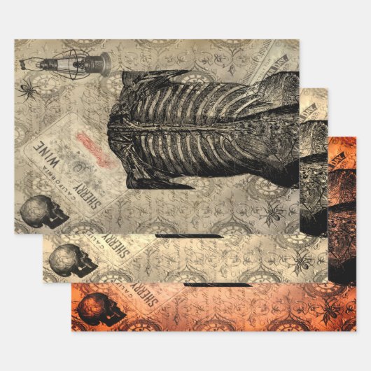 ハロウィーン不気味な人間の解剖学ヴィンテージエフェメラ ラッピングペーパーシート (セット)