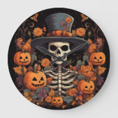 ハロウィーン不気味な怖い笑顔のスケルトン ラージ壁時計 (正面)