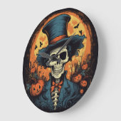 ハロウィーン不気味な怖い笑顔のスケルトン ラージ壁時計 (傾斜)