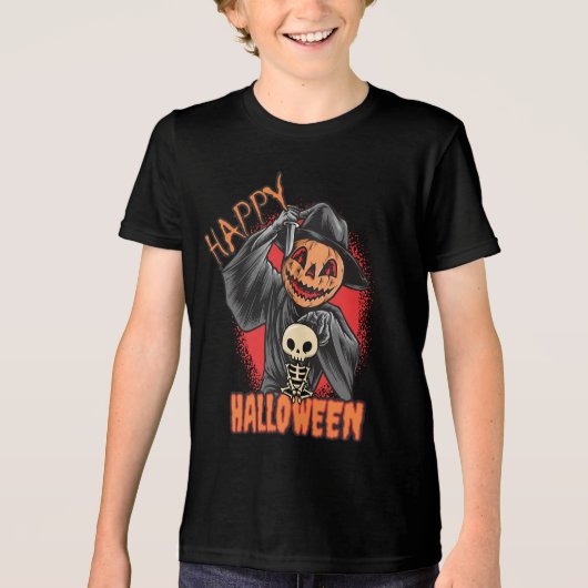 ハロウィーン不気味カボチャ トライブレンドTシャツ (正面)