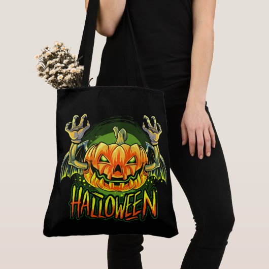 ハロウィーン不気味カボチャ トートバッグ (クローズアップ)