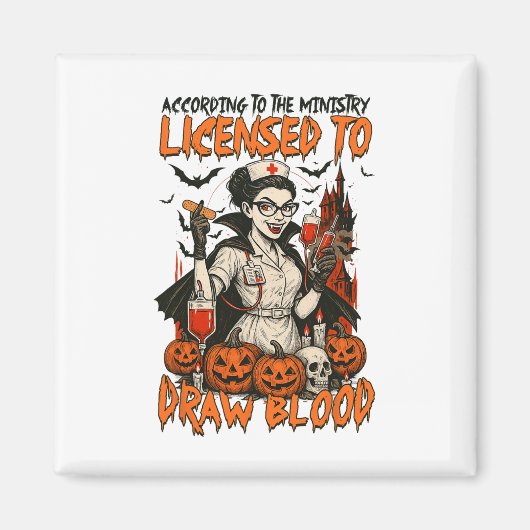 ハロウィーン不気味バイブズシーズンナースのライセンスを受ける マグネット (正面)