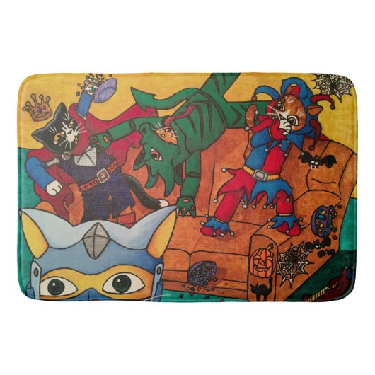 ハロウィーン中世のナイトの仮装猫 バスマット (正面)