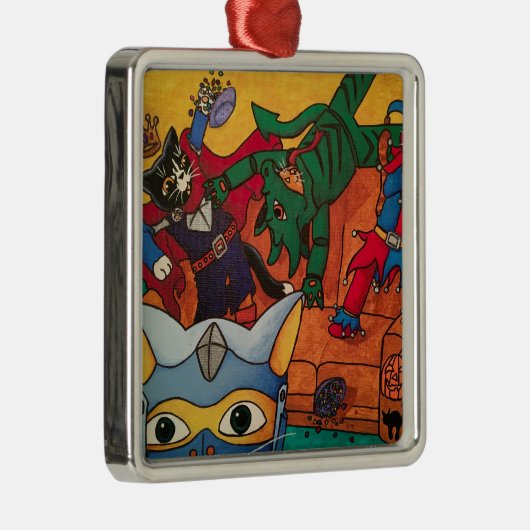 ハロウィーン中世のナイトの仮装猫 メタルオーナメント (右)