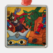 ハロウィーン中世のナイトの仮装猫 メタルオーナメント (正面)