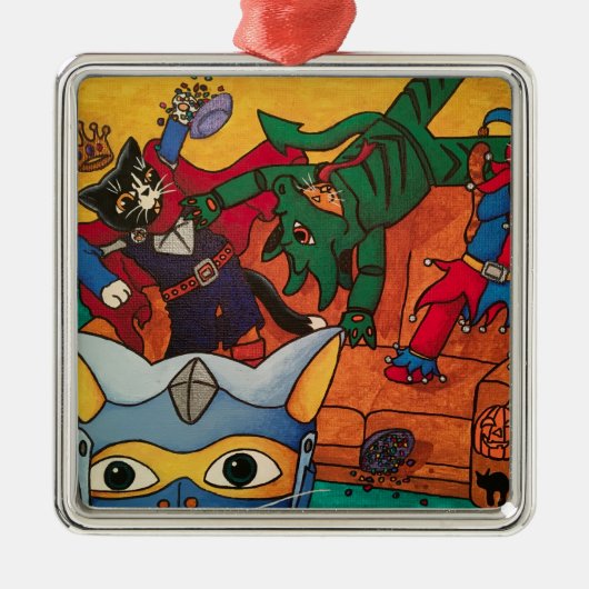 ハロウィーン中世のナイトの仮装猫 メタルオーナメント (正面)