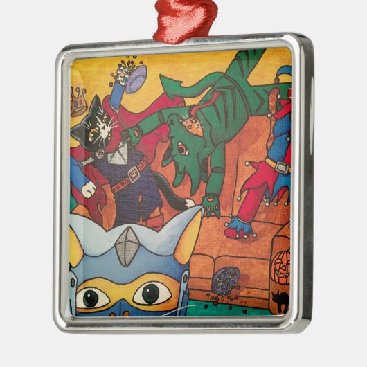 ハロウィーン中世のナイトの仮装猫 メタルオーナメント (左)