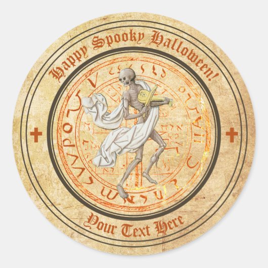 ハロウィーン中世のミュージシングスケルトンのシール ラウンドシール (正面)