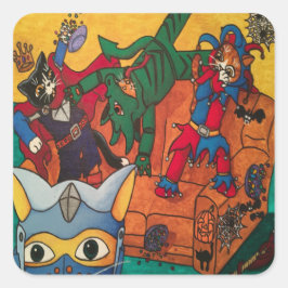 ハロウィーン中世の騎士の衣装の猫の長方形 スクエアシール