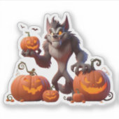 ハロウィーン人狼とカボチャ シール (正面)