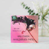 ハロウィーン仮装パーティー、赤黄色シルク 招待状 (スタンド正面)