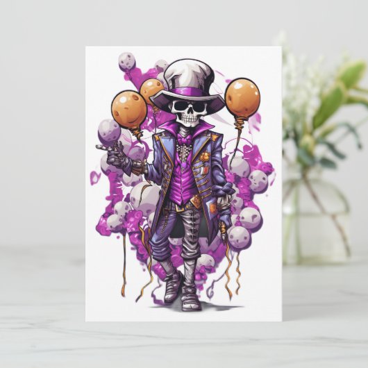 ハロウィーン仮装不気味コスチュームの卵形 招待状 (スタンド正面)