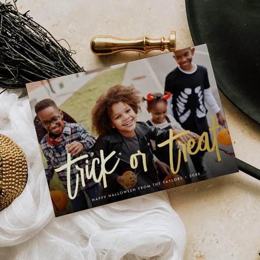 ハロウィーン写真のトリックまたはトリートメント 箔シーズンカード