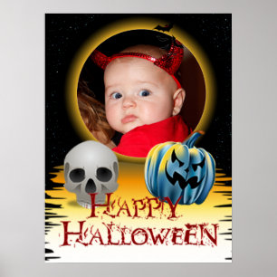 ハロウィーン写真フレームスカルとジャック・オズ・ランタン ポスター