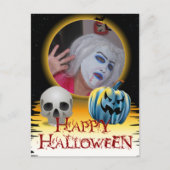 ハロウィーン写真フレームスカルとジャック・オズ・ランタン ポストカード (正面)