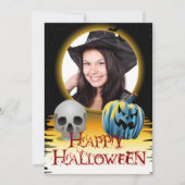 ハロウィーン写真フレームスカルとジャック・オズ・ランタン 招待状 (正面)