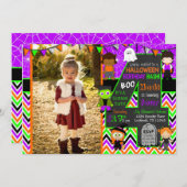 ハロウィーン写真誕生日パーティーの招待 招待状 (正面/裏面)