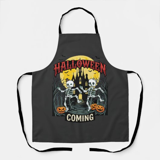 ハロウィーン到来ダンシングスケルトン城パンプキン エプロン (正面)