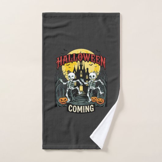 ハロウィーン到来ダンシングスケルトン城パンプキン ハンドタオル (ハンドタオル)