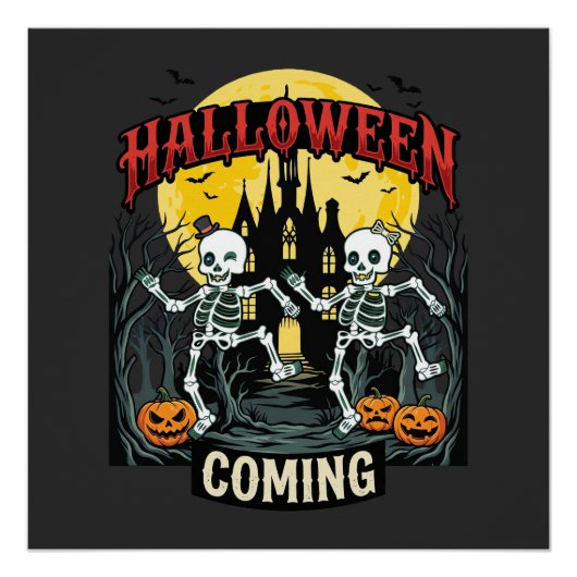ハロウィーン到来ダンシングスケルトン城パンプキン ポスター (正面)