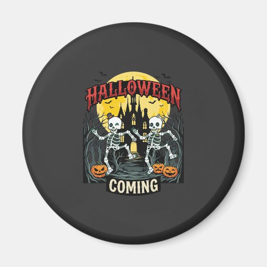 ハロウィーン到来ダンシングスケルトン城パンプキン マグネット (正面)