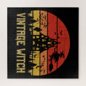 ハロウィーン動揺してヴィンテージ魔女レトロサンセット ジグソーパズル (横)