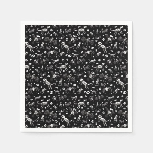 ハロウィーン動物こうもり犬ネコクモの骨格 スタンダードカクテルナプキン (正面)