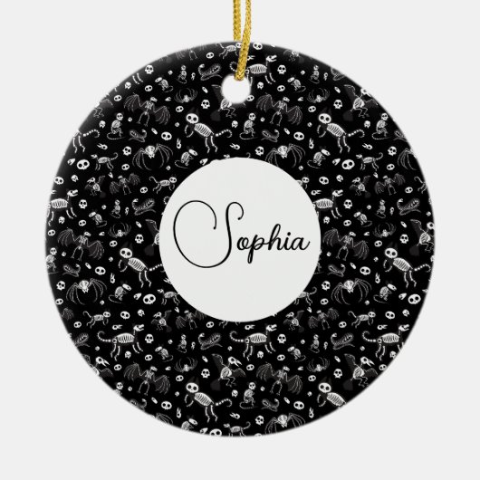 ハロウィーン動物こうもり犬ネコクモの骨格 セラミックオーナメント (正面)