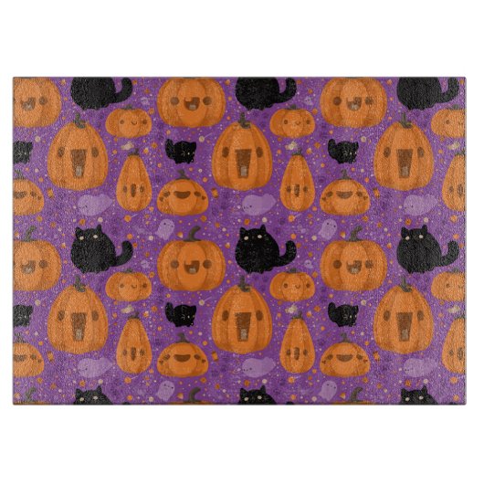 ハロウィーン化粧ガラス切断板/黒猫 カッティングボード (正面)