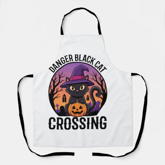 ハロウィーン危険黒猫クロッシング エプロン (正面)