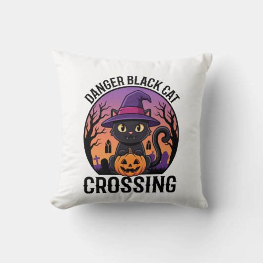ハロウィーン危険黒猫クロッシング クッション (正面)